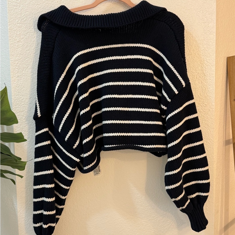 Zara Polo Style Navy and White Sweater Nautical Coastal Grandma Knit Sz M - Picture 12 of 12